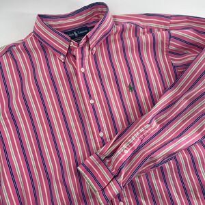 Ralph Lauren Classic Fit Striped Button Down Shirt Mens XL Pink Green Navy White